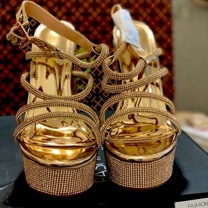 Rose Gold Rhinestone Platform Heels